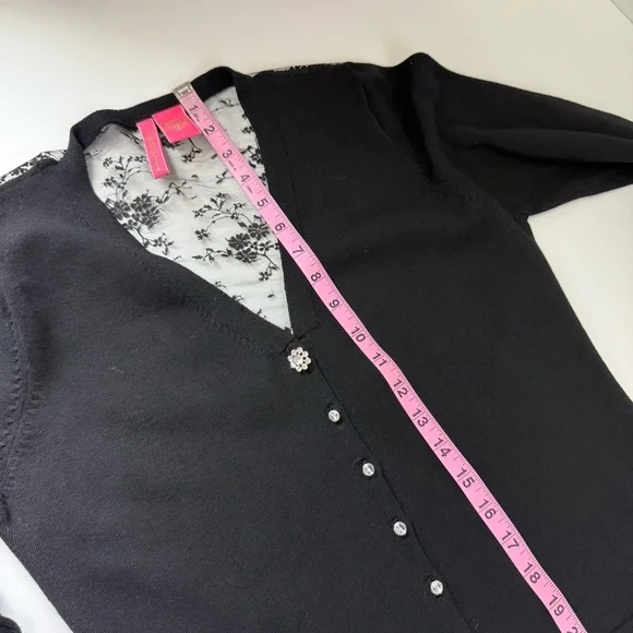 Charlotte Tarantola Sweater Large Black Lace Floral Crystal Button Cardigan - Picture 9 of 10